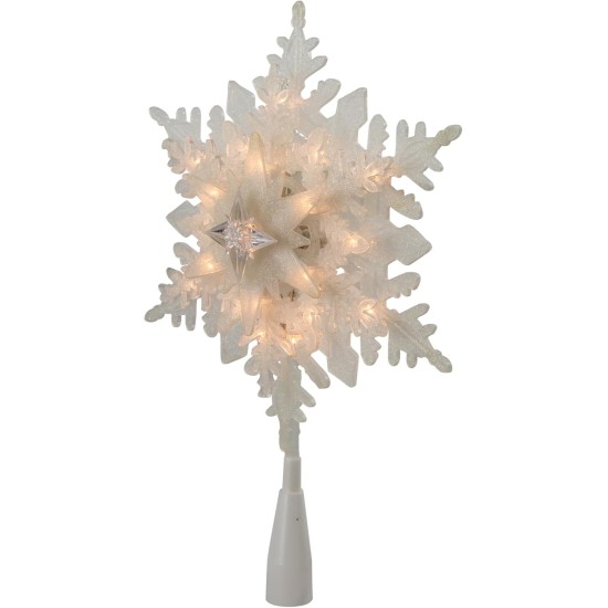  10″ Lighted White Snowflake Christmas Tree Topper – Clear Lights