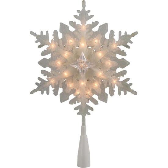  10″ Lighted White Snowflake Christmas Tree Topper – Clear Lights