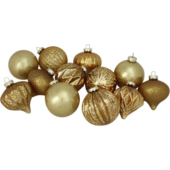  12ct Gold Mercury Glass Christmas Ornament Set 3″