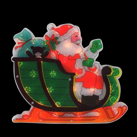  17″ Lighted Holographic Santa in Sleigh Christmas Window Silhouette Decorations, Green