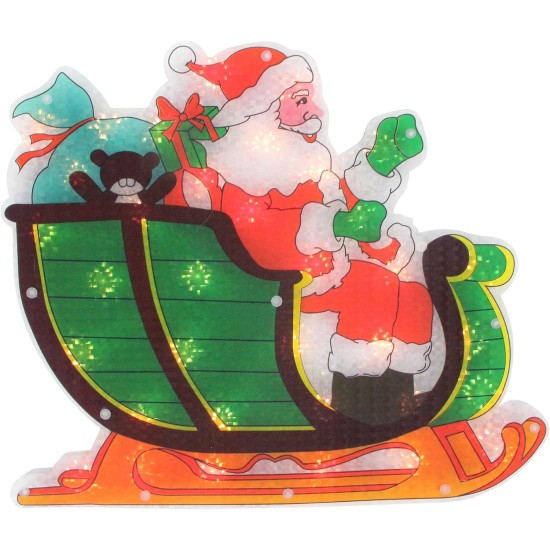  17″ Lighted Holographic Santa in Sleigh Christmas Window Silhouette Decorations, Green