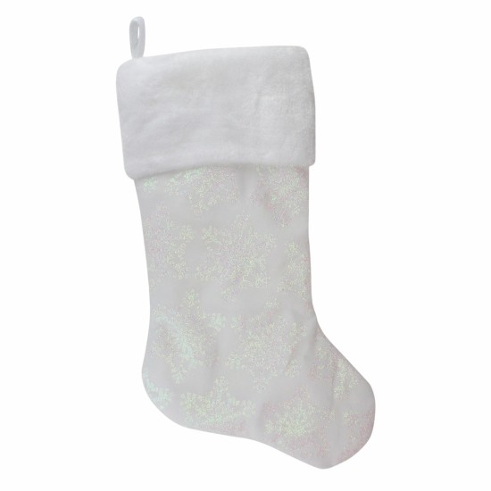  22″ LED Lighted White Iridescent Glittered Snowflake Christmas Stocking