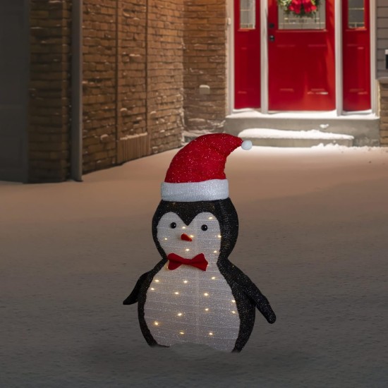  28″ LED Lighted Tinsel Penguin in Santa Hat Outdoor Christmas Decoration