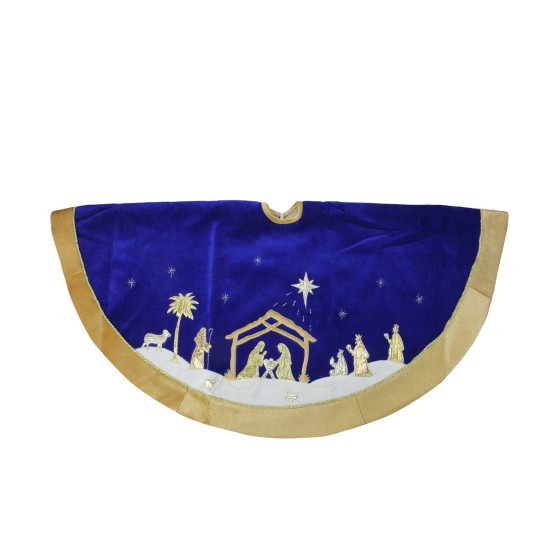  48″ Blue and Gold Nativity Scene Christmas Tree Skirt