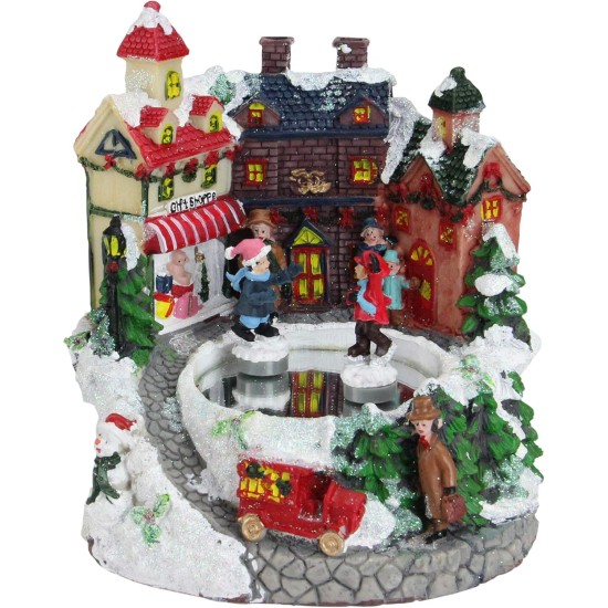  6.5″ Animated Victorian Village Ice Skating Winter Scene Christmas Music Box