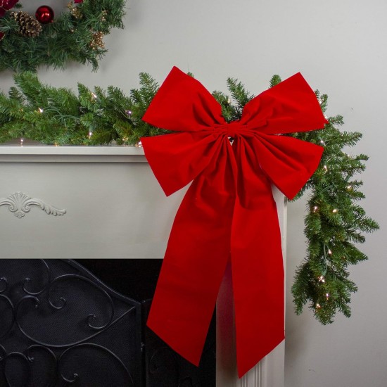  9-Loop Velveteen Christmas Bow Decoration – Red