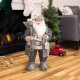  Alpine Chic Standing Santa Claus in Gray/White with A Bag and Lantern Christmas Figure, 24″