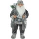  Alpine Chic Standing Santa Claus in Gray/White with A Bag and Lantern Christmas Figure, 24″