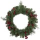  Pine Cones and Berries Artificial Christmas Wreath with Ribbon, 24-Inch, Unlit