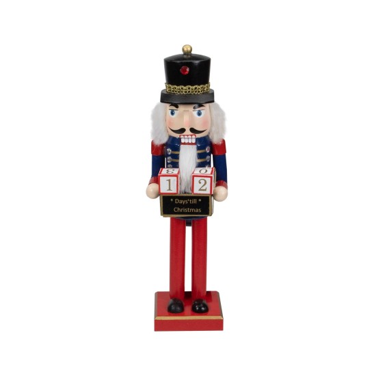  Seasonal Decorative Wooden Red and Blue Christmas Countdown Nutcracker