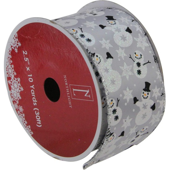  Silver Snowmen and Snowflakes Wired Christmas Craft Ribbon, 2.5″ x 10 Yards