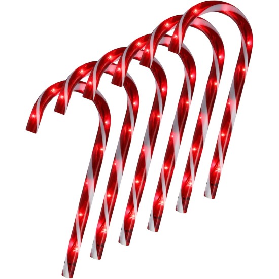  Twinkling Outdoor Candy Cane Pathway Markers, Set of 6