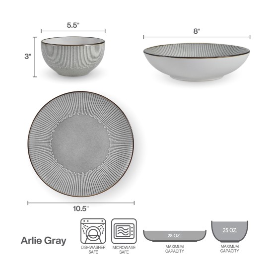  Arlie 12 Piece Dinnerware Set, Gray