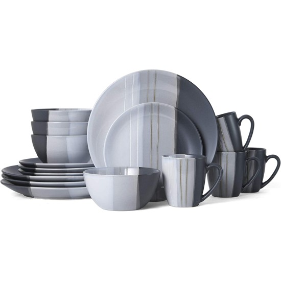  Parker 16-Pc. Dinnerware Set, Service for 4, Gray