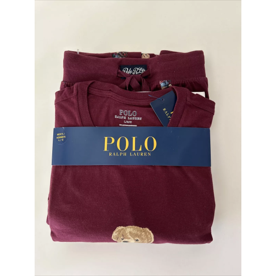  Mens 2-Pc. Cotton Polo Bear P Classic Wine With Holiday Bear M