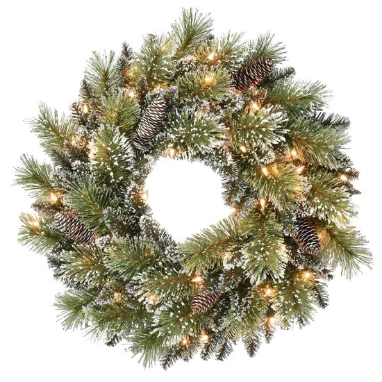  24-in. Pre-Lit Snowy Wreath, Green