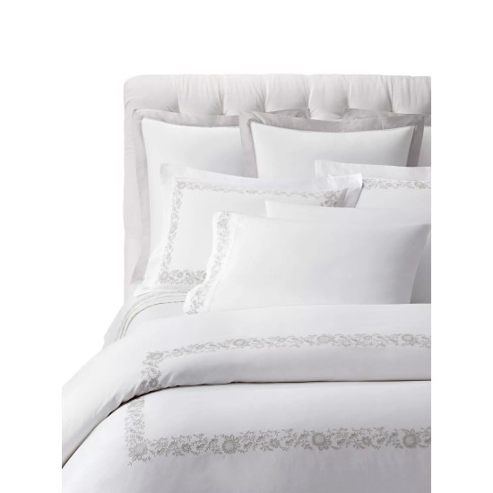  Eloise Embroidery Cotton Duvet & Sham Collection, True Platinum, Full/Queen Duvet Cover