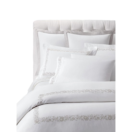  Eloise Embroidery Cotton Duvet & Sham Collection, True Platinum, Standard Sham