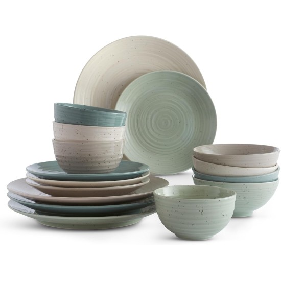  Siterra Artist’s Blend Stoneware Dinnerware Set, 16-piece, Sage/Blue/Gray/Cream