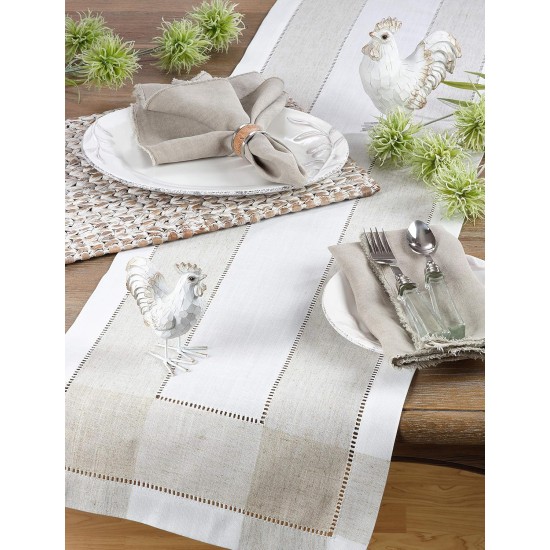  Ivory Hemstitch Table Runner in Linen Blend, 15″ x 70″