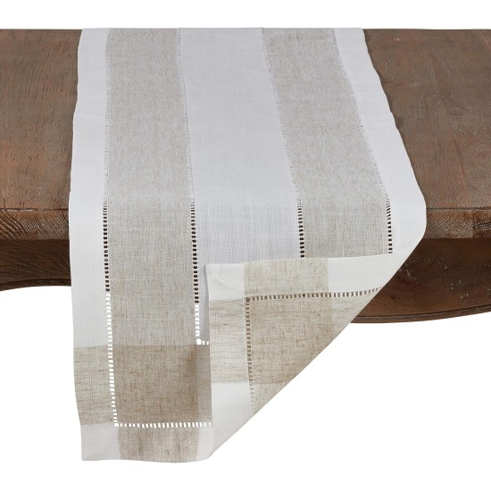  Ivory Hemstitch Table Runner in Linen Blend, 15″ x 70″