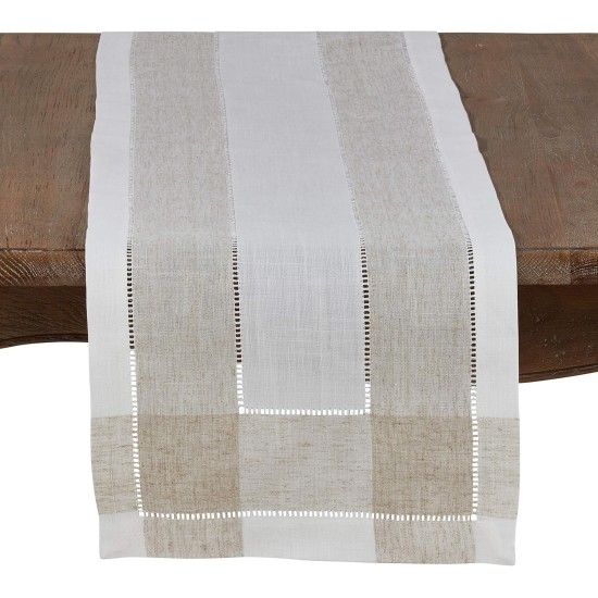  Ivory Hemstitch Table Runner in Linen Blend, 15″ x 70″