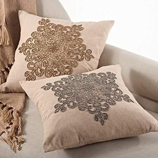  Snowflake Beaded Decorative Pillow, 18″ x 18″, Bronze