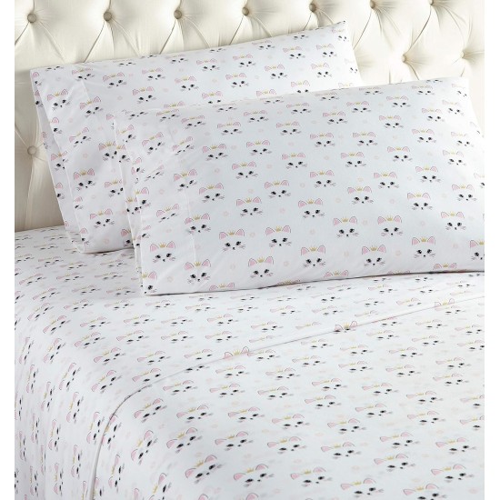  Products Micro Flannel Printed Sheet Set, King, Princess Cats