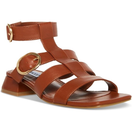  Women’s Aylin Leather Heeled Sandal, Cognac , 9.5