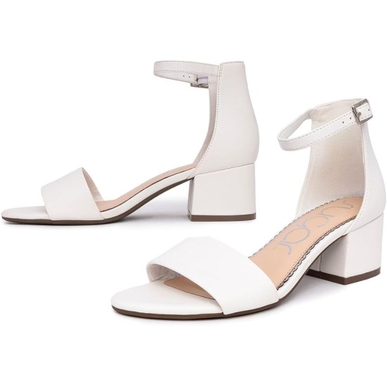  Women’s Low Two Piece Block Heel Dress Shoe Ladies Ankle Strap Pump Sandal, Noelle White Smooth, 6M