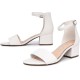  Women’s Low Two Piece Block Heel Dress Shoe Ladies Ankle Strap Pump Sandal, Noelle White Smooth, 6M