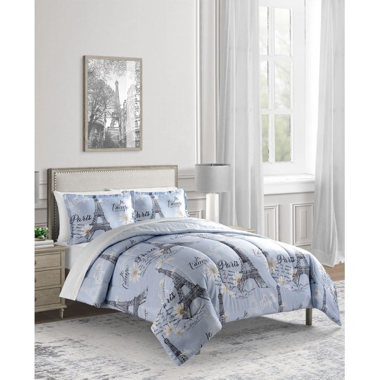  Paris Daisy 3-Pc Comforter Sets, Blue, Full/Queen