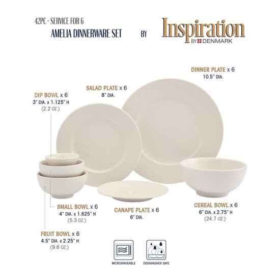  Inspiration by Denmark Amelia 42 Pc. Dinnerware Set, Service for 6