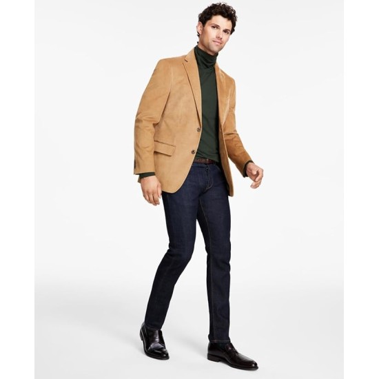  Men’s Modern Fit Corduroy Sport Coat Blazer, Khaki, 46L