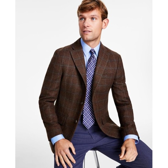  Men’s Modern Fit Wool Sport Coat Blazer, Brown Blue, 36R