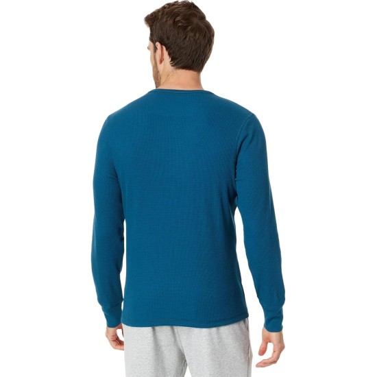  Men’s Waffle-Knit Long-Sleeve Crewneck Top, Deep Blue, Medium