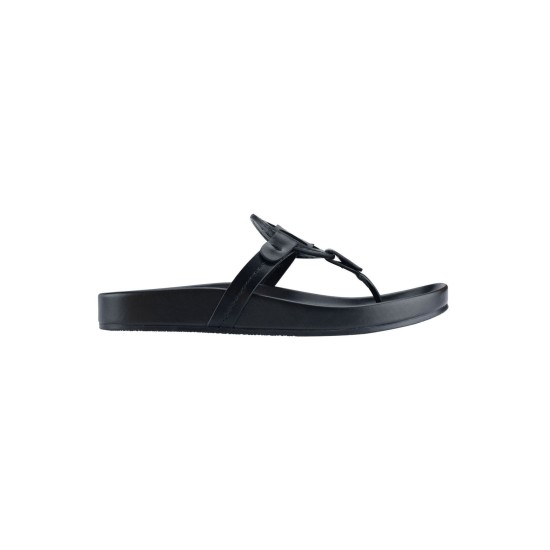  Womens Relina Faux Leather Thong Sandals, Black. 7.5M