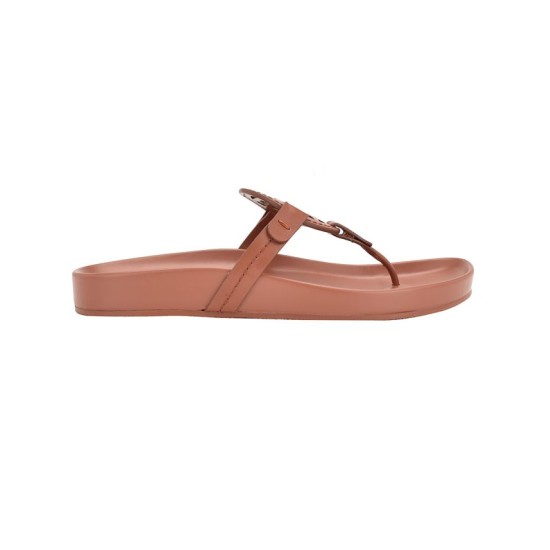  Womens Relina Faux Leather Thong Sandals, Brown. 7.5M