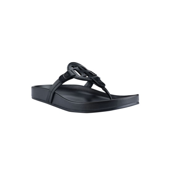  Womens Relina Faux Leather Thong Sandals, Black. 7.5M