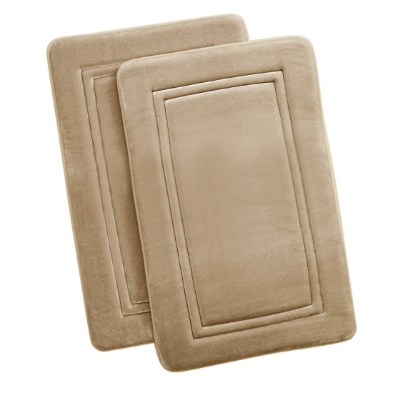  Antimicrobial Contemporay Memory Foam Bath Rugs Set of 2, 17×24, Khaki