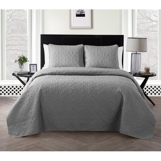  Caroline Embossed 3-Piece King Quilt Set, Gray