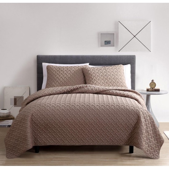  Nina 3-Piece Full/Queen Embossed Quilt Set with Matching Shams,Taupe