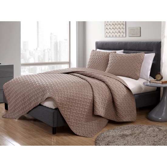  Nina 3-Piece Full/Queen Embossed Quilt Set with Matching Shams,Taupe