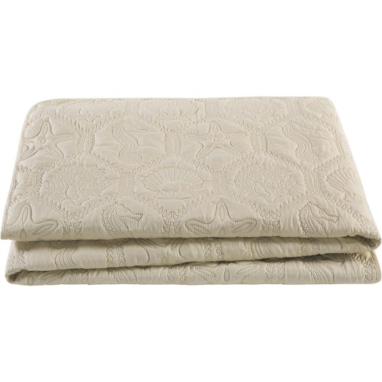  Shore Embossed 3-Piece Quilt Set, Queen, Tan