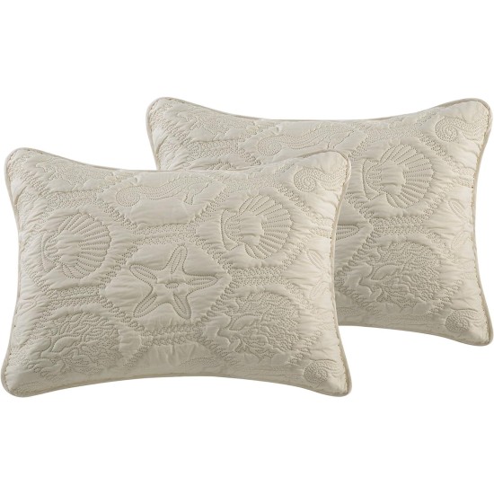  Shore Embossed 3-Piece Quilt Set, Queen, Tan