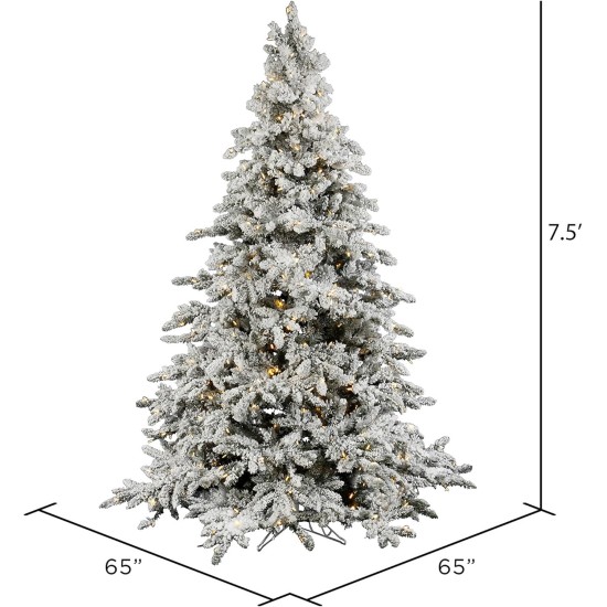  7.5′ Pre-Lit Artificial Flocked Utica Fir Tree with 850 Pure White LED Lights- Flocked White on Green – Tree Stand Included