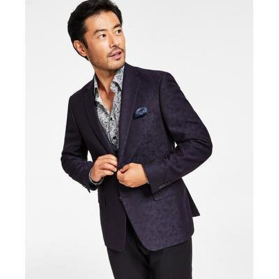  Men s Slim-Fit Jacquard Blazer Jacket, Navy, 36R