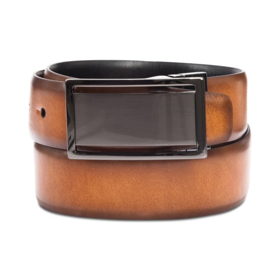  Men’s Reversible Textured  Plaque Belt, Tan, 30