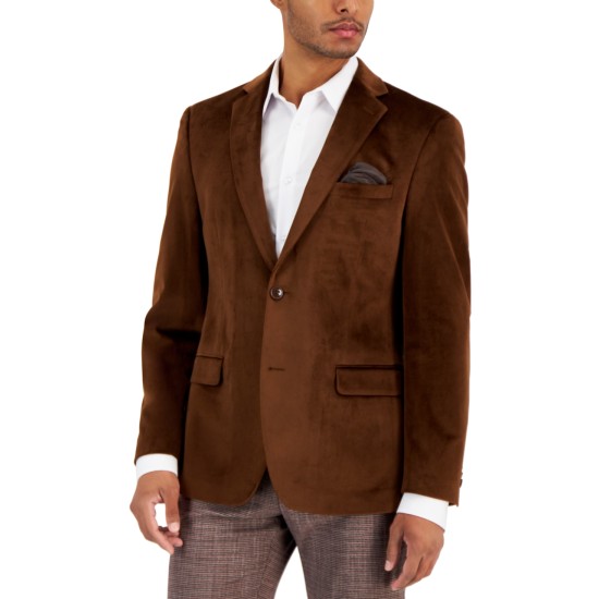  Men’s Slim-Fit Solid Velvet Sport Coats, Brown, 44S