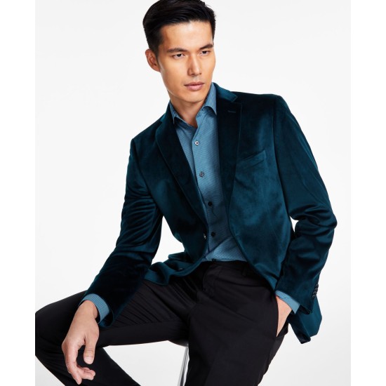  Men’s Slim-Fit Solid Velvet Sport Coats, Teal, 36R